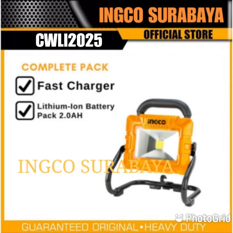 INGCO CWLI2025 LAMPU TEMBAK SOROT LED 20 WATT CORDLESS WORK LAMP 20V INCLUDE BATERAI N CHARGER