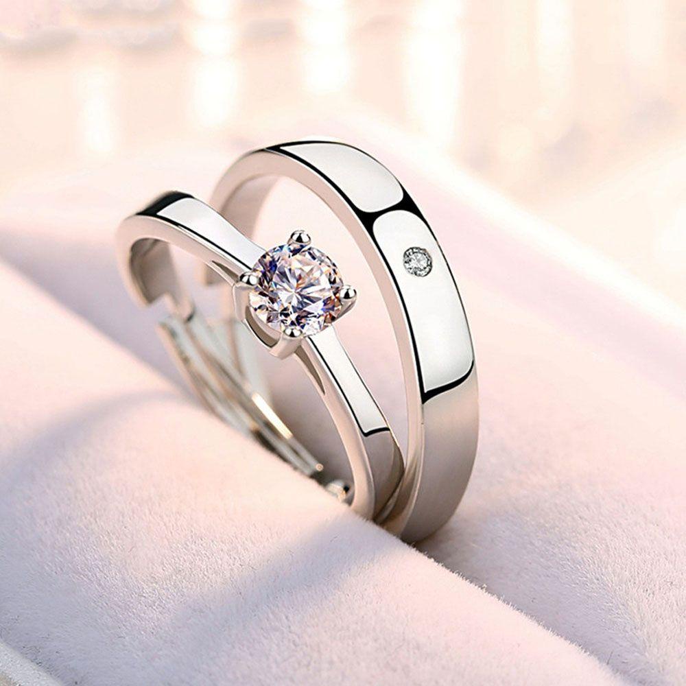 Set Cincin Jari Model Terbuka Adjustable Lapis Silver Untuk Pasangan