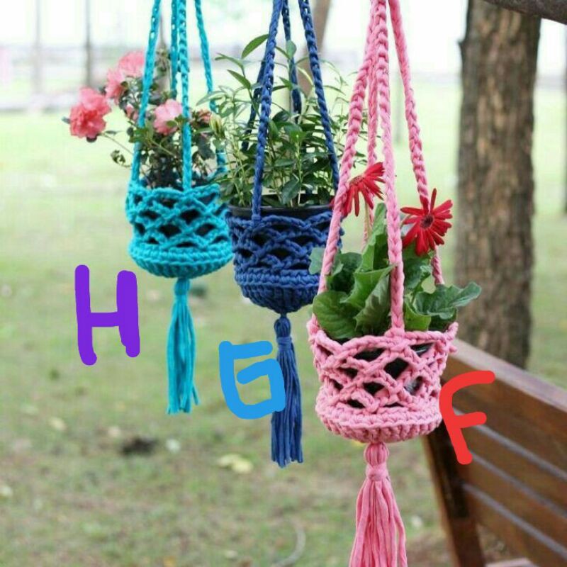 Gantungan Pot bunga rajut/ Tali rajut gantungan pot/holder tempat pot rajut