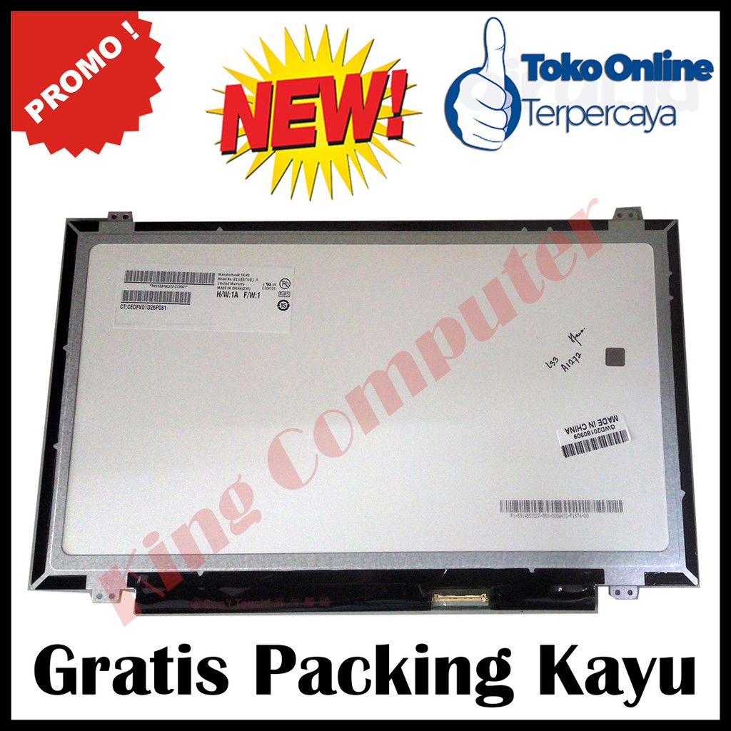 LED LCD LAYAR LAPTOP LED LAPTOP 14.0 14 Inch SLIM 40 PIN DUDUKAN BAUT ATAS BAWAH