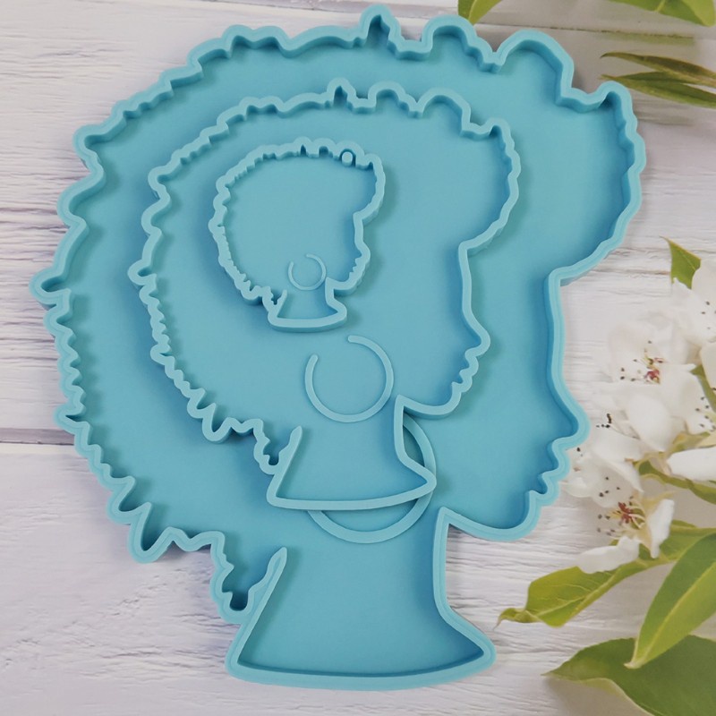 Glitter Afro Female Coaster Epoxy Resin Mold Beauty Explode Head Rolling Tray Silicone Mould DIY Crafts Jewelry Decor Tool