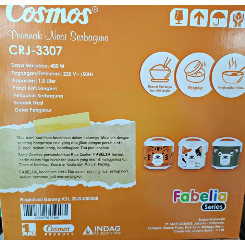 Magic Com COSMOS / Rice Cooker / Penanak Nasi Serbaguna Bentuk Unik CRJ - 3307 C 1,8Liter Karakter