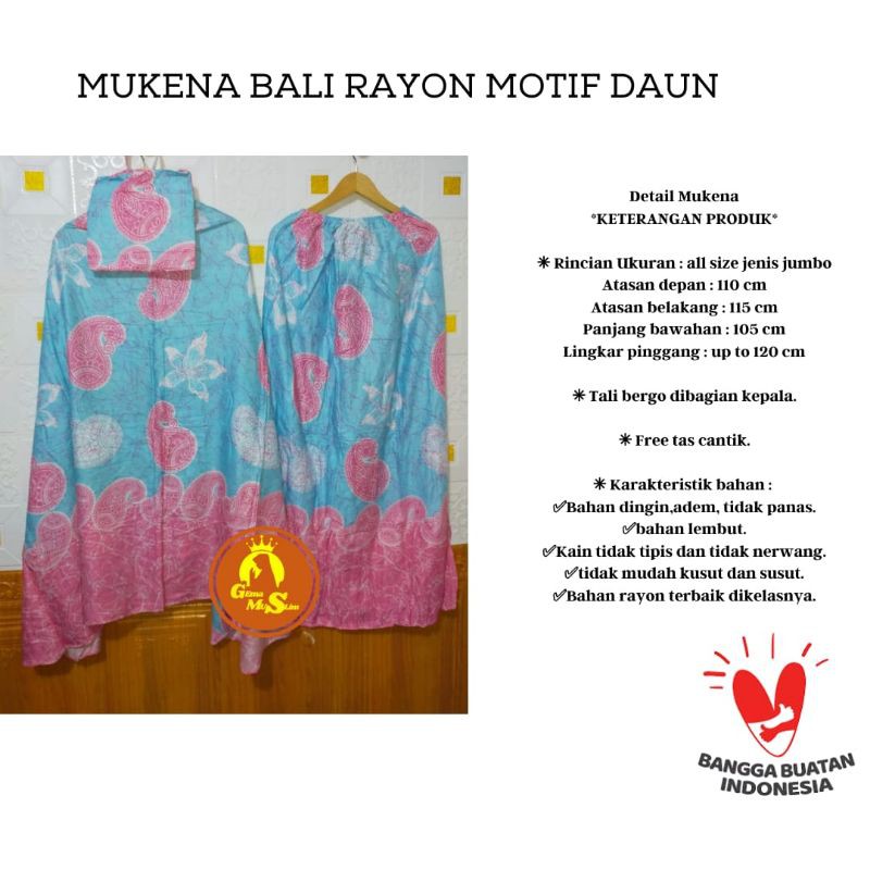 Mukena Bali Rayon Motif Daun Warna Random