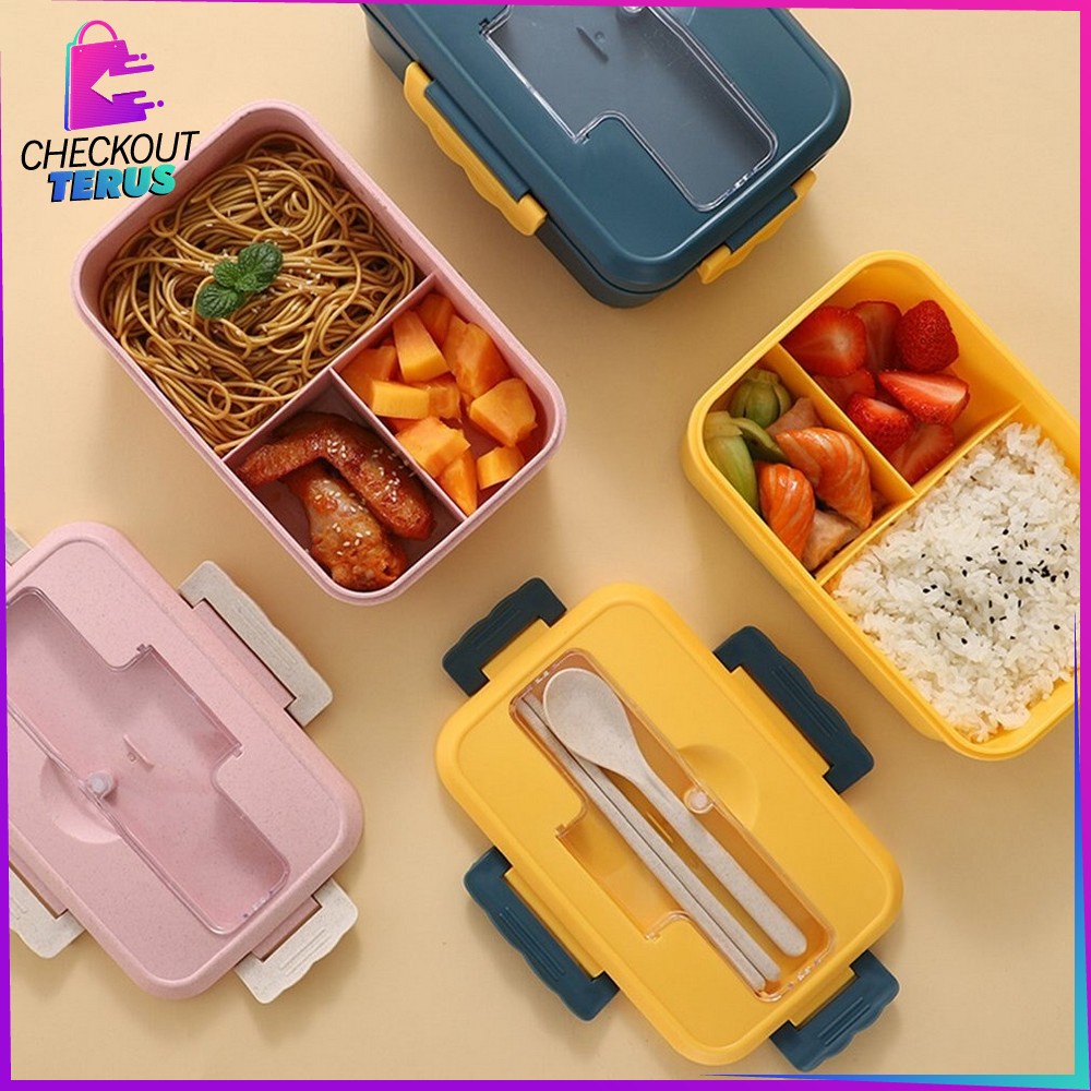 CT C374 Lunch Box Set Sendok Set Bekal Sendok Sumpit Kotak Bekal Makan Wheat Straw Gandum Anti Tumpah Kotak Makan Lucu Bahan Jerami Gandum BPA Free