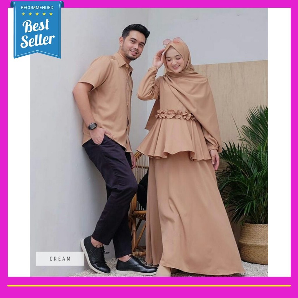 Baju Gamis Couple 3in1 Dalmy Set Busana Muslim Kapelan Lebaran Kondangan Murah Suami Istri Keluarga