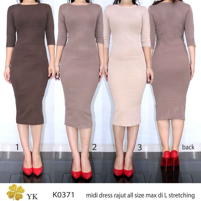 

Flash Sale - Ykmini 0371 Midi Dress Rajut Import Dres Hijau Pink Merah Hitam Coklat