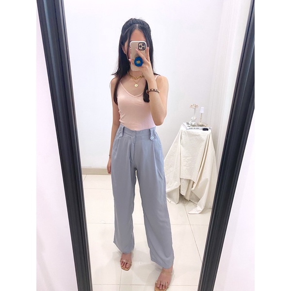 YORA Wide Leg Pants / Kulot Korea Casual / Celana Kantor Formal / Trousers Wanita P6