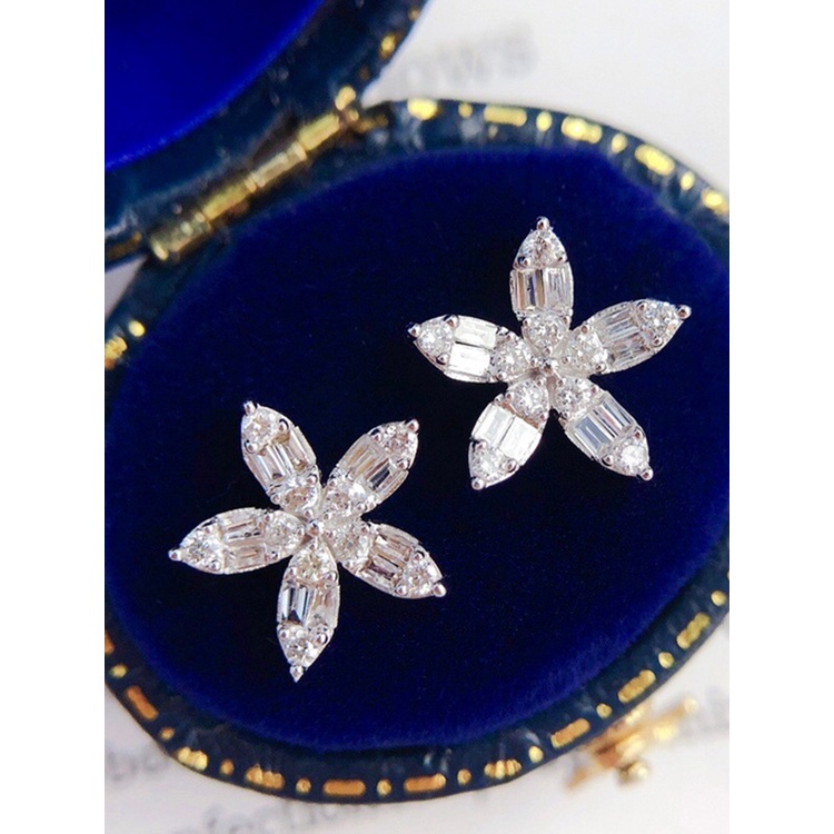 Delicate Crystal Flower Stud Earrings For Women Full Bling Bling Cubic Zirconia Stylish Lady's Accessories Party Jewelry