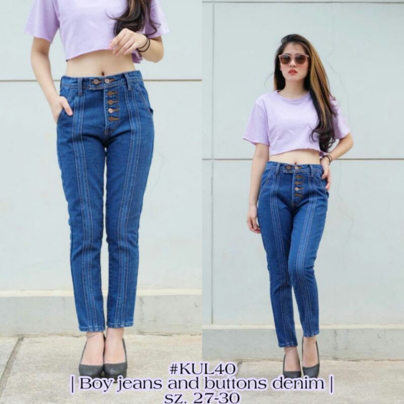 FREE BELT/ BOYFRIEND JEANS WANITA/ BOYFRIEND LINE BUTTON JEANS WANITA/TULANG/KANCING