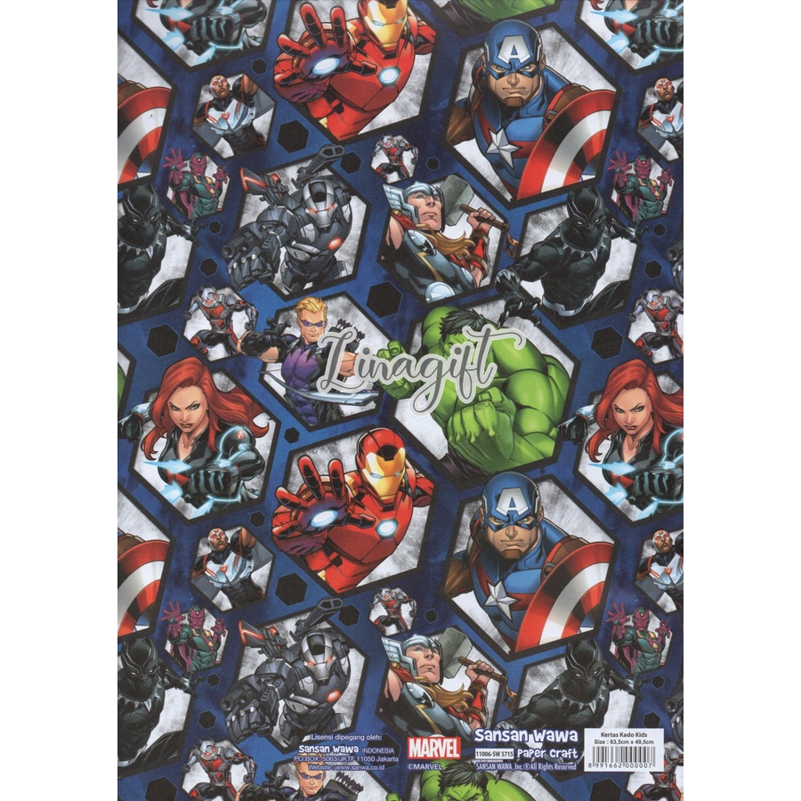 ( 5 Lembar ) HERO AVENGERS SANWA - KERTAS KADO SUPERHEROES HBD AVENGER -  GIFT WRAP PAPER SANSAN WAWA ULANG TAHUN SPIDERMAN IRONMAN CAPTAIN AMERICA HULK WONDER WOMAN THE FLASH DC COMICS / MARVEL CARTOON