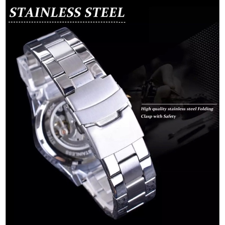 Jam Tangan Mekanik Otomatis Forsining Dragon Stainless Steel Silver Black