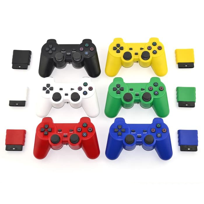 Stick Stik PS2 Wireless Warna Merah Biru Putih Kuning Hijau Hitam
