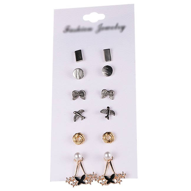 LRC Anting Set Fashion Silver Color Dolphin&amp;pearls Decorated Earrings(12pcs)