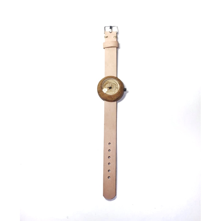 KARAFURU jam tangan kayu jati dial abstrak strap natural kulit sapi  pria / wanita unisex