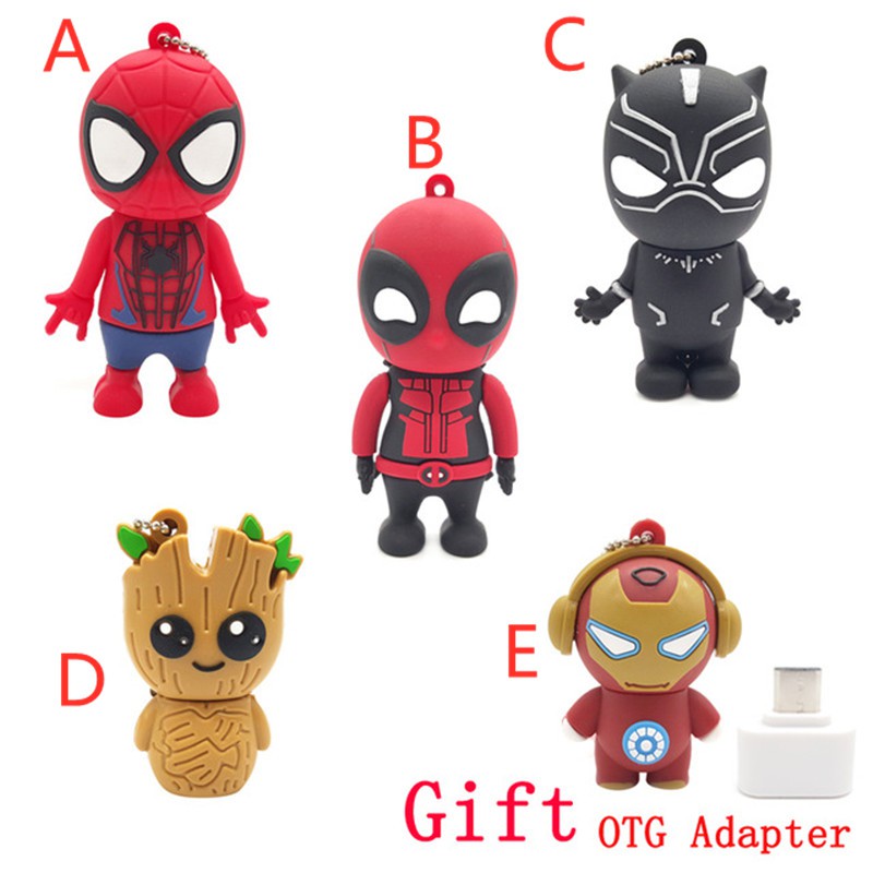 Flash Disk USB 2.0 Kapasitas 1TB Motif Kartun Spider Man dengan Adapter OTG