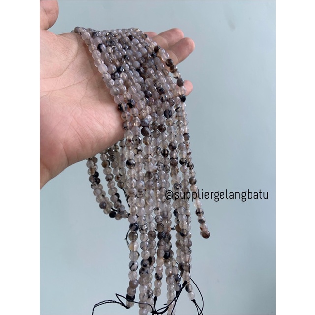 Batu RHODOLITE DALMANTION CUTTING 6mm natural akik hitam putih serat