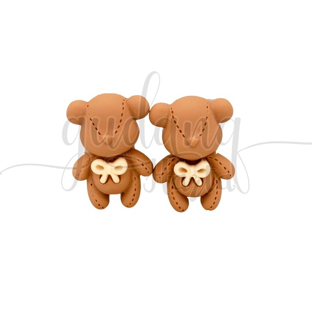 Anting Stud Brown Bear Ribbon Earring Beruang Pita Coklat GH 203502