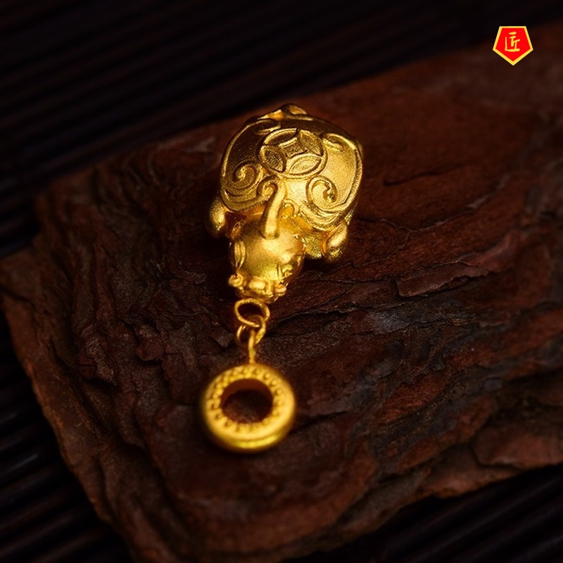 [Ready Stock]Ancient Style Small Water Turtle Gold Necklace Pendant