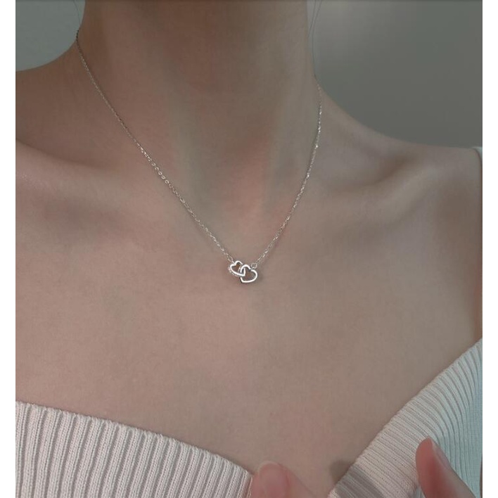 Kalung Liontin Hati Aksen Berlian Imitasi Warna Silver Gaya Korea Untuk Wanita