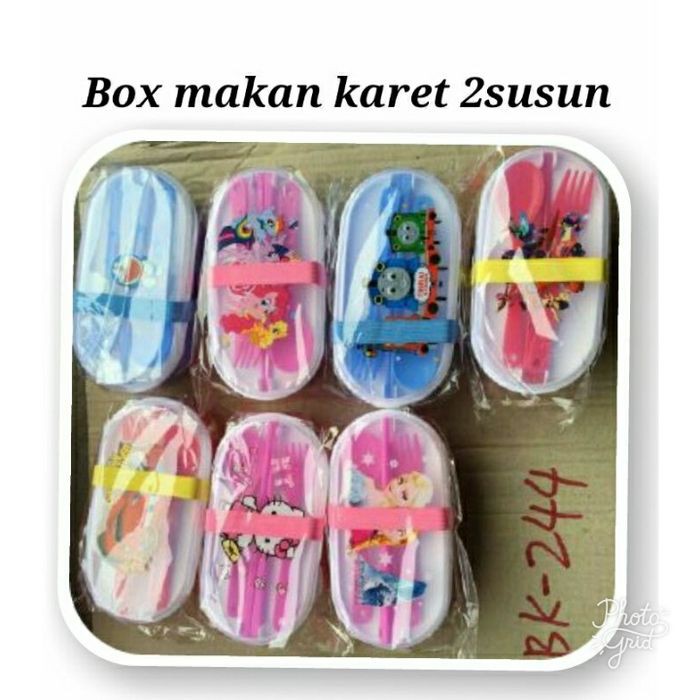 Kotak Makan Anak Karakter Lunch Box set 2 Tingkat Karet Tempat Makan Karakter Anak