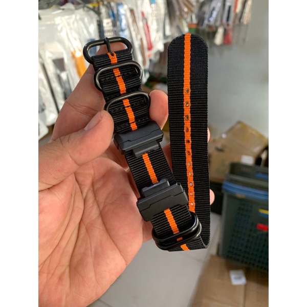 Strap Tali Jam Tangan Gshock Nato Zulu hitam list Oren 22MM