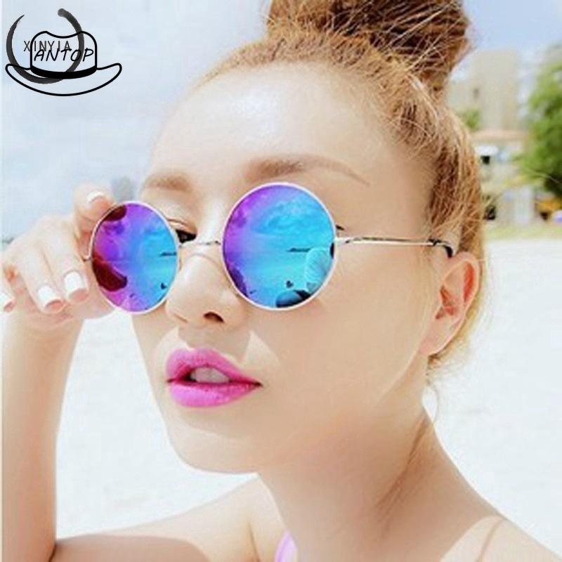 Antop！[Bayar di Tempat] Kacamata Wanita Pria Hitam Retro Lensa Warna Frame Bulat Women Sunglasses