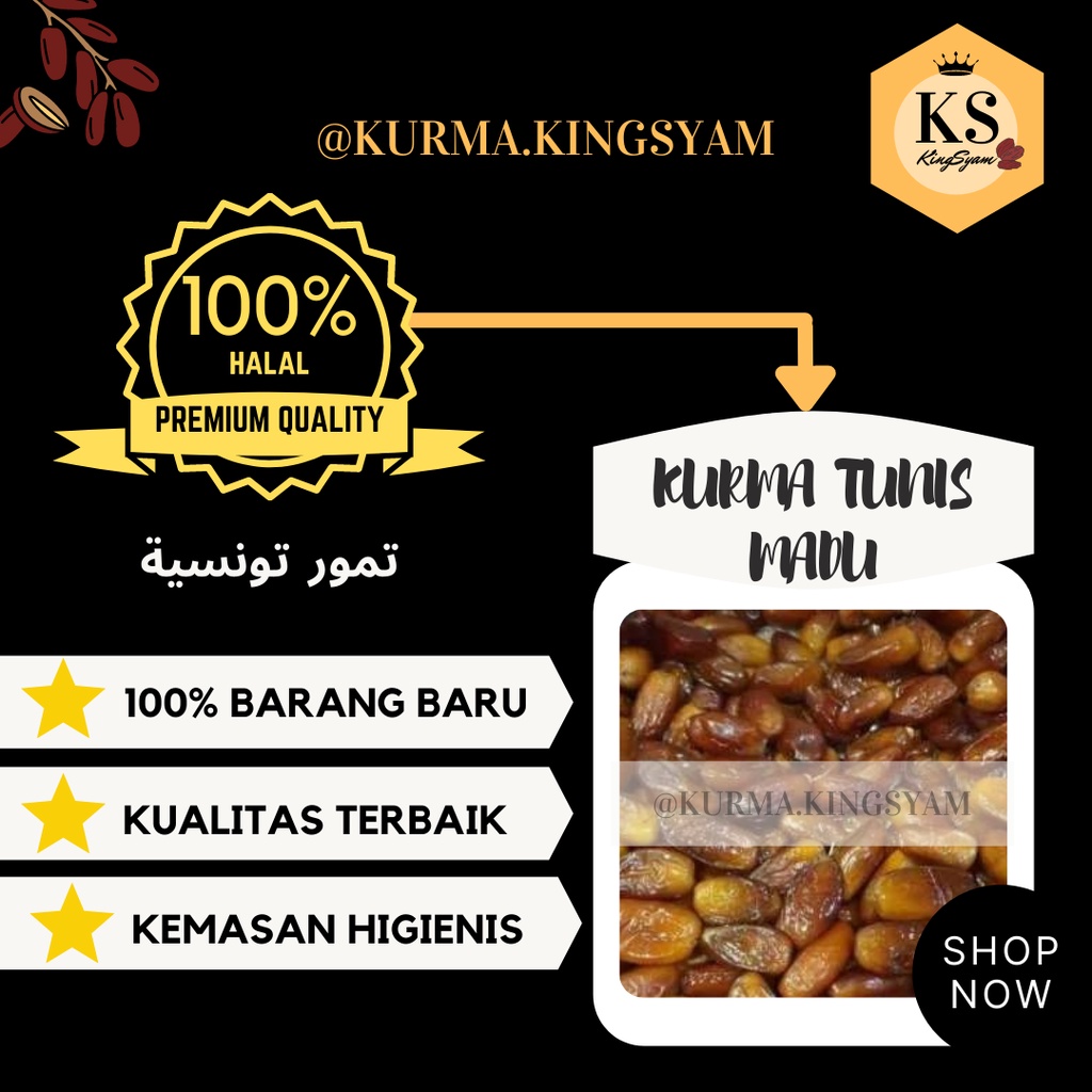 

Kurma Tunis Madu SUPER PREMIUM Murah + Box Kemasan 500gr