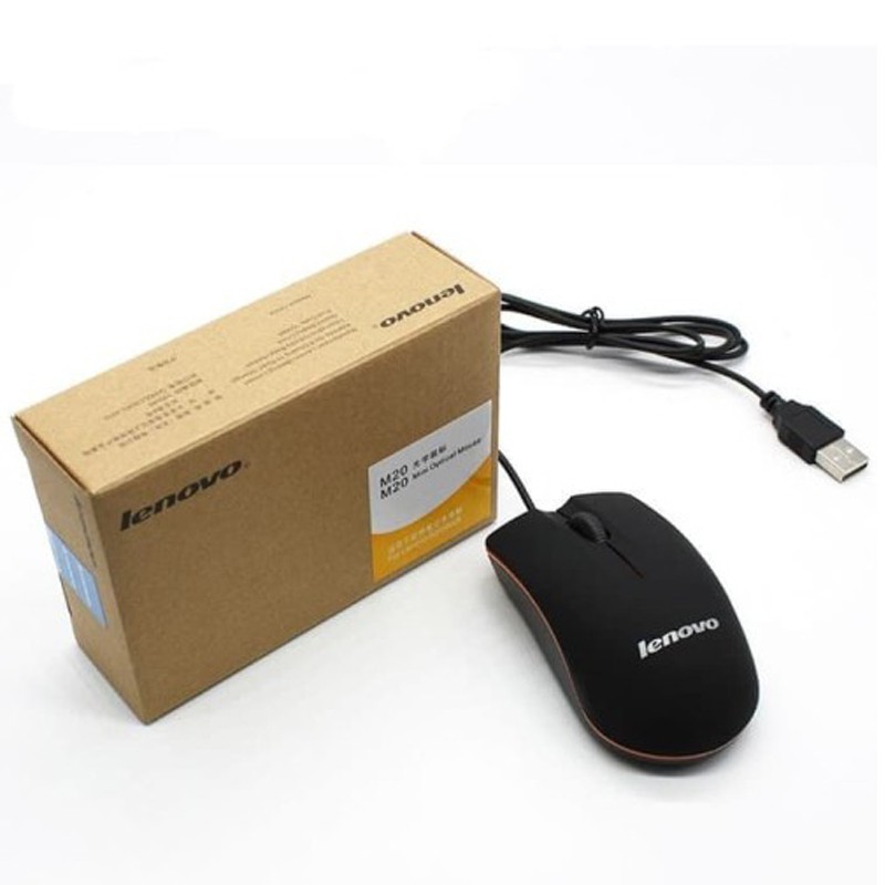 Lenovo M20 mouse gaming laptop pc  kabel murah wired usb original 3D optical/USB mini mouse M20 Warna-Hitam/