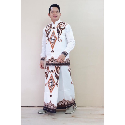 Setelan Celana Sarung Muslim Baju Koko Pria Dewasa Kemeja Batik Lengan Panjang Pendek Pakaian Cowok 