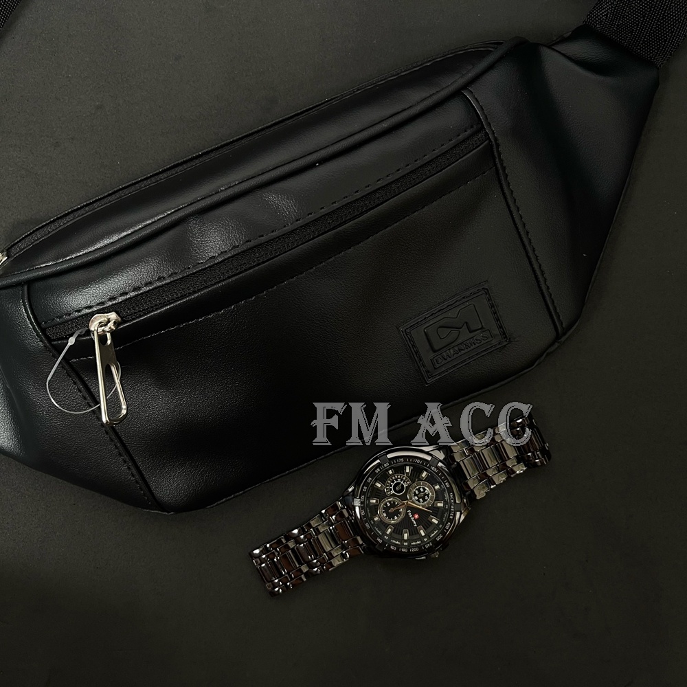 PROMO PAKET GANTENG- Tas Selempang Slempang Pria Original Import kulit Sintetis Gratis Jam Tangan Pria Stainles Keren Murah t-TERBARU 2022