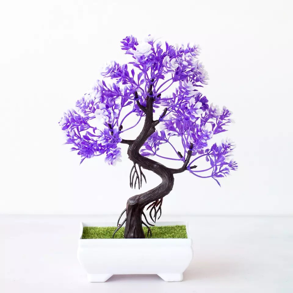 Artificial Flower Pot Bunga Plastik Pot Bunga Hiasan Pohon Buatan Dekorasi Rumah Motif Bonsai Hongyu-Blue