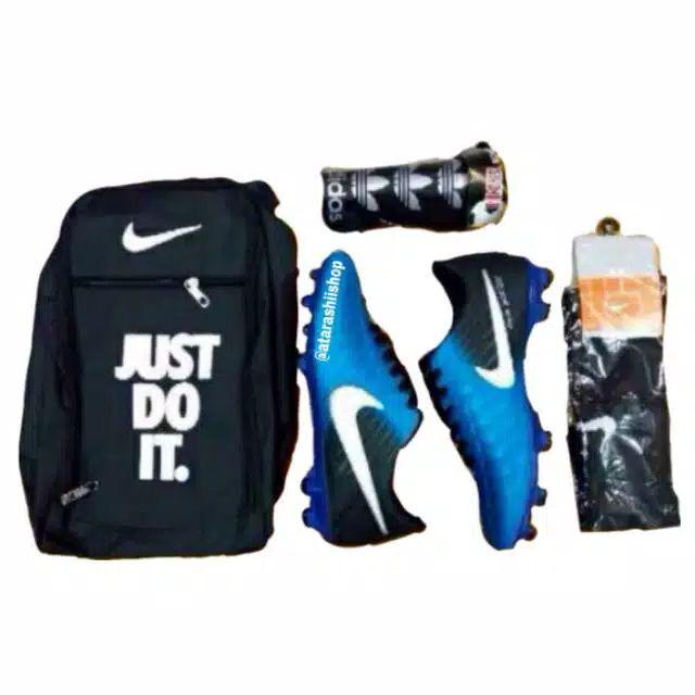 Paket komplit sepatu bola nikke tempo mercurial x termurah sepatu sepakbola hypervenom,promo1212-biru-hitam