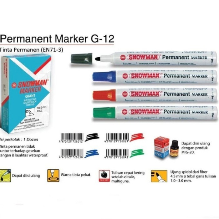 

Spidol Permanent Snowman/Snowman Permanent Marker G-12 Original