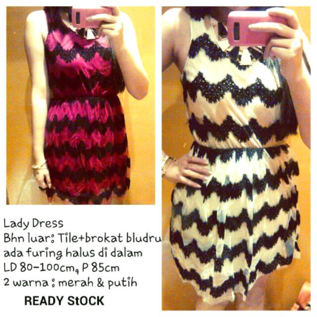 Red dress brokat tile bludru / dress merah brokat tile bludru
