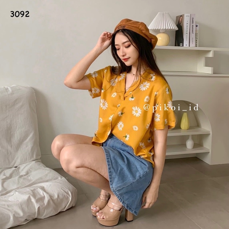 Kemeja lengan pendek motif bunga / kemeja pantai katun rayon murah / kemeja summer lucu 3092