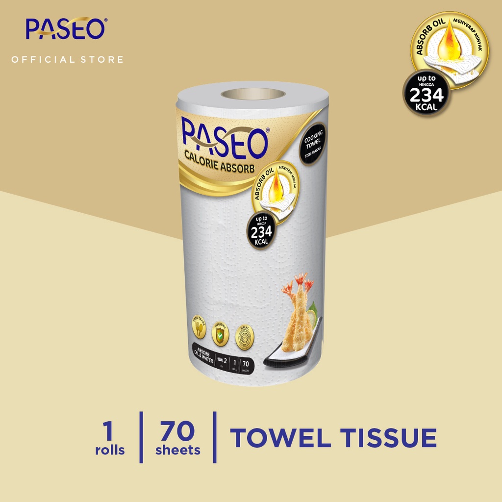 PASEO CALORIE ABSORBS COOKING TOWEL ROLL WHITE EMBOSS 70'S 1 ROLLS