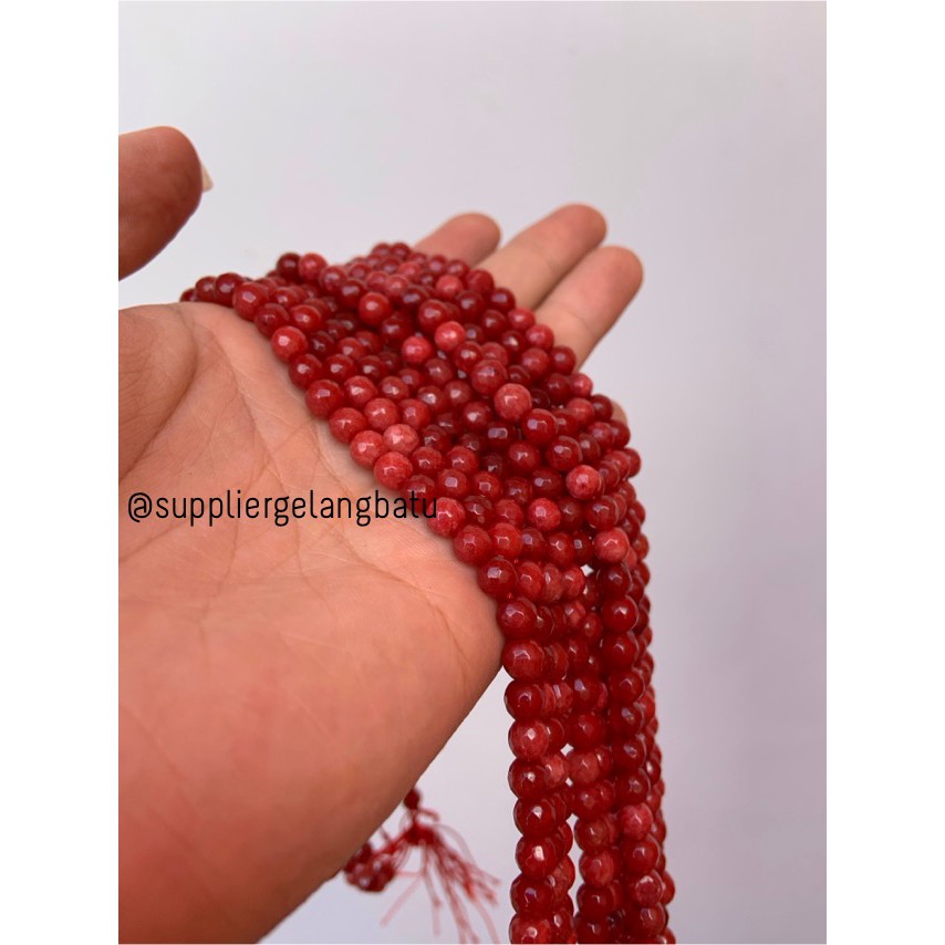 batu RED RUBY 6mm cutting bahan gelang kalung alam CORAL merah gloss