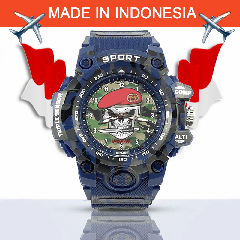 {Istimewa} Jam Tangan KOPASUS (TNI) BARET MERAH -Biru Army Water Resistant