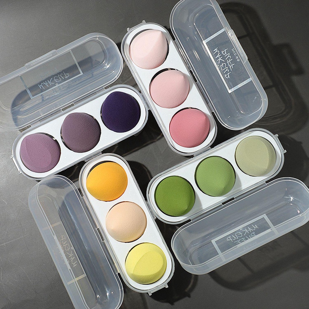 3pcs / Kotak Spons Blender Makeup Bentuk Nanas Untuk Foundation