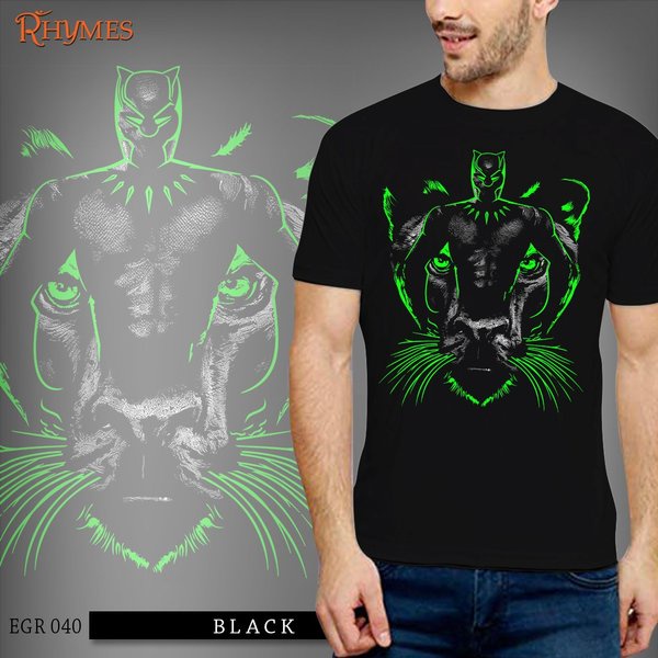Kaos Pria Black Panther Wakanda Forever Glow Rhymes Baju Cowok Dewasa Lengan Pendek Big SIze Jumbo