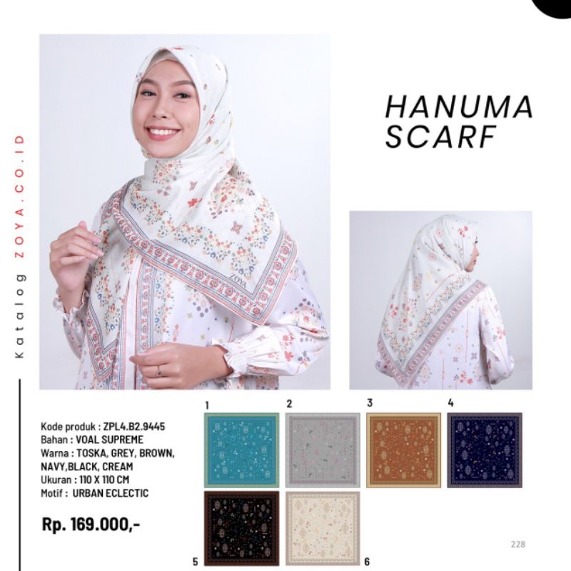 Zoya Hanuma Scarf - Kerudung Hijab Segiempat Motif Scarf Voal