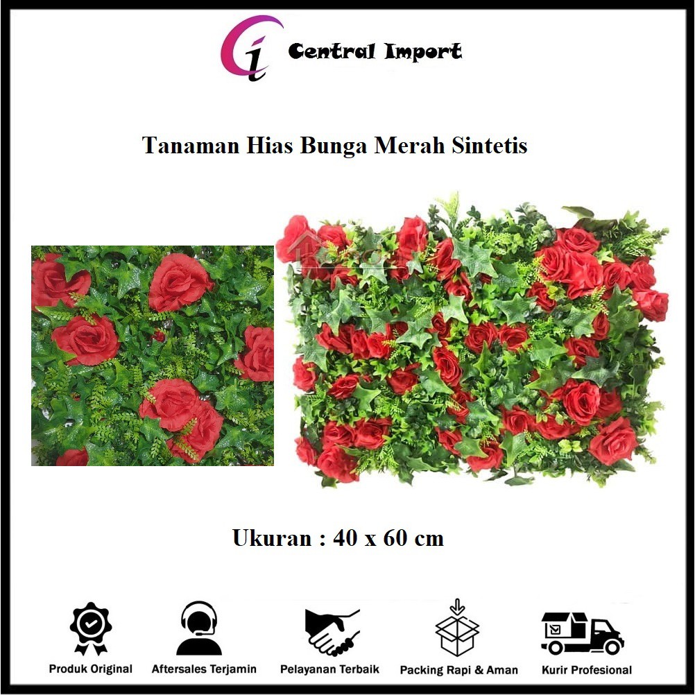 Tanaman Hias Bunga Merah Sintetis - Tanaman Dinding - Tanaman Sintetis  - Import