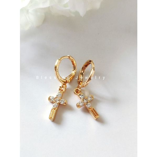 Anting Xuping Salib Warna Emas Anting Rohani