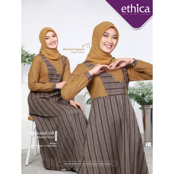 Gamis Katun Original ETHICA RAINAMI 08 II Mustard Gold , Dusty Blue - Original