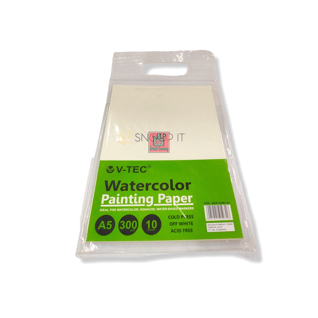 

Water Color Painting Paper V-Tec Ukuran A5 WCB 103001 / Kertas Lukis Vtec 300 Gram isi 10 Sheet – SHAGB