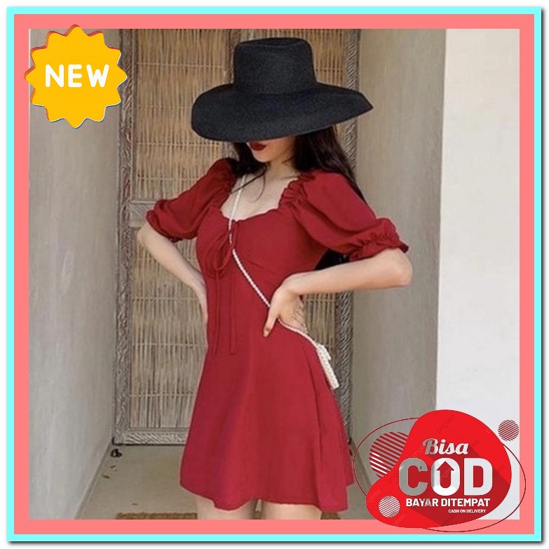 Dress Wanita Murah Cewek Party Dress Remaja Perempuan Polos Korean Style Kekinian Gaun Pesta Midi Dr