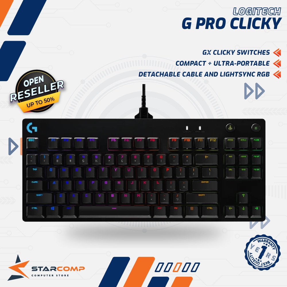 Logitech G Pro Clicky Keyboard Gaming Mechanical TKL RGB