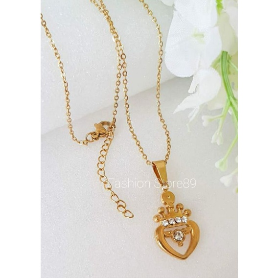 Kalung Fashion love Mahkota Bestquality import titanium gold silver antikarat antialergi