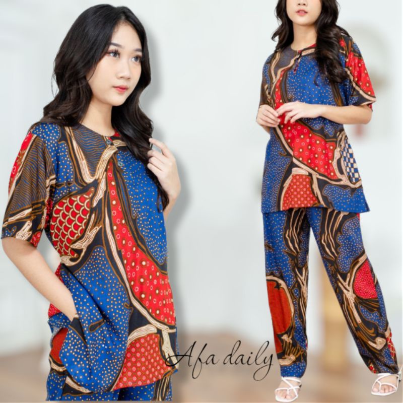 SETELAN BATIK ABSTRAK CELANA PANJANG / PIYAMA BATIK