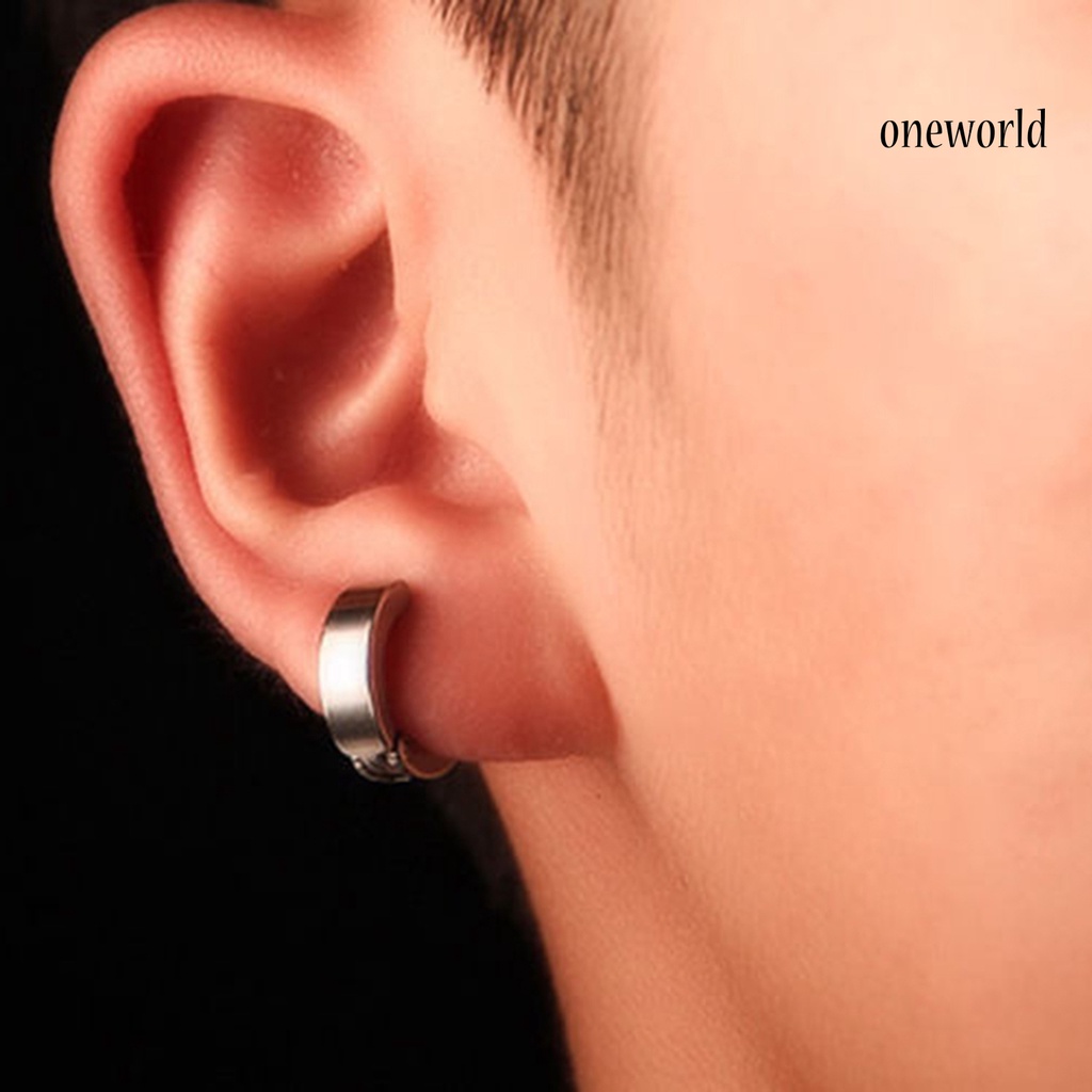 OW@ Ear Cuff Clip Cool Anti-rust Stainless Steel Punk Style Round Circle Earrings Men Jewelry for Party